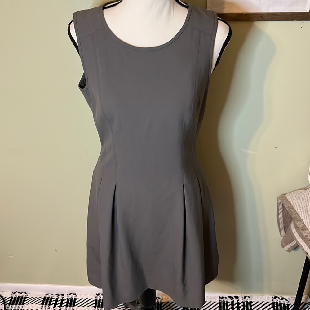 Theory wool blend pleated A-line exposed zipper dress